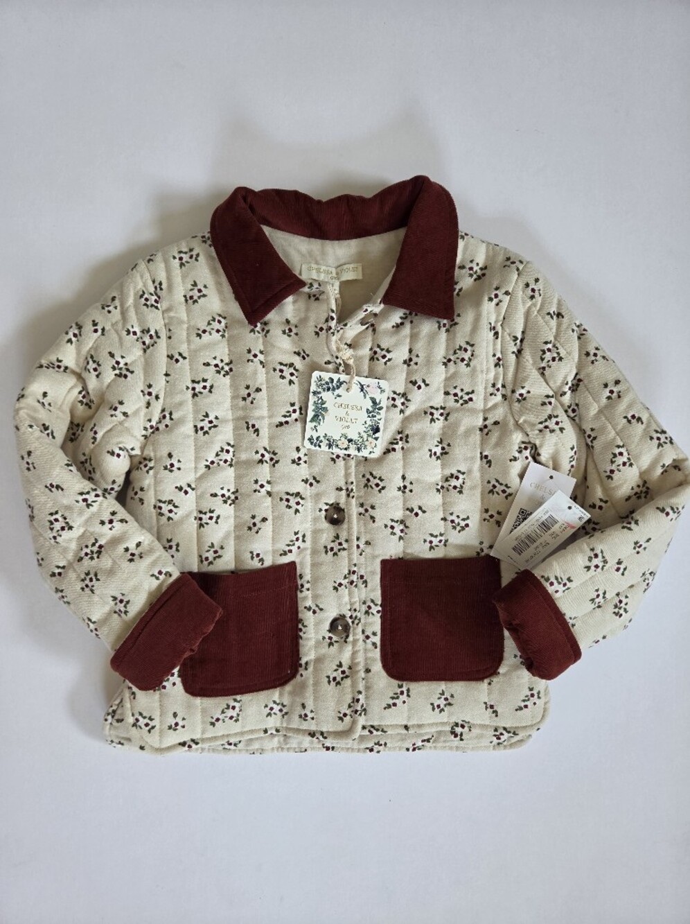 Chelsea and Violet Girls Quilted Cotton Floral corduroy Button Up Jacket 4T
